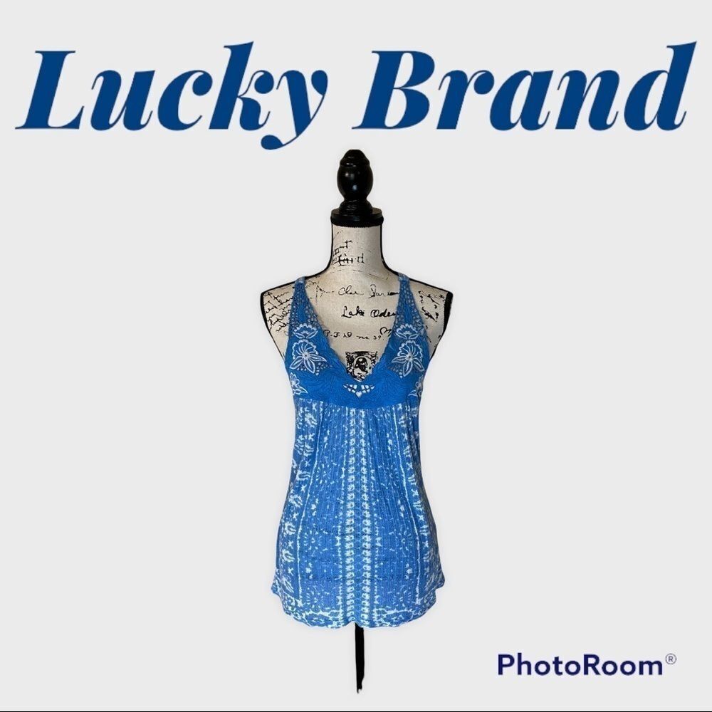 Lucky Brand Baby Blue & White Sleeveless Tunic Top (S/P)
